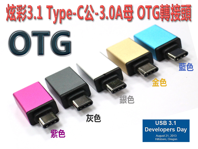 炫彩3.1 Type-C公-3.0A母 OTG轉接頭 灰